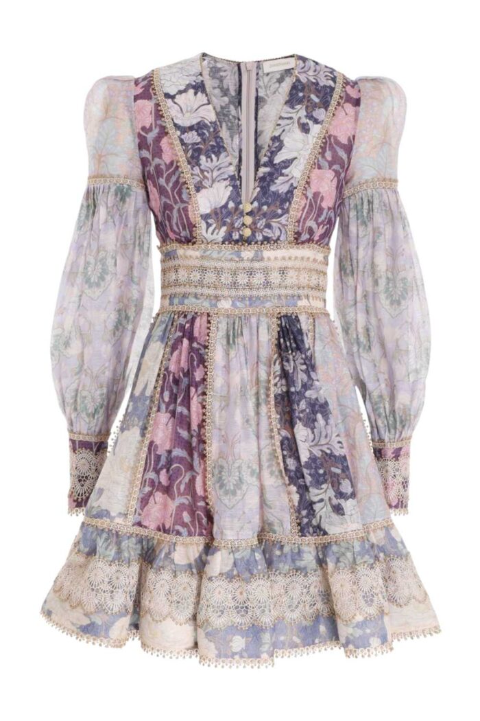 Zimmermann Celestial Lace Panelled Mini Dress ghost