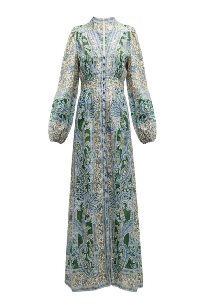 Zimmermann Ottie Plunge Midi Dress ghost