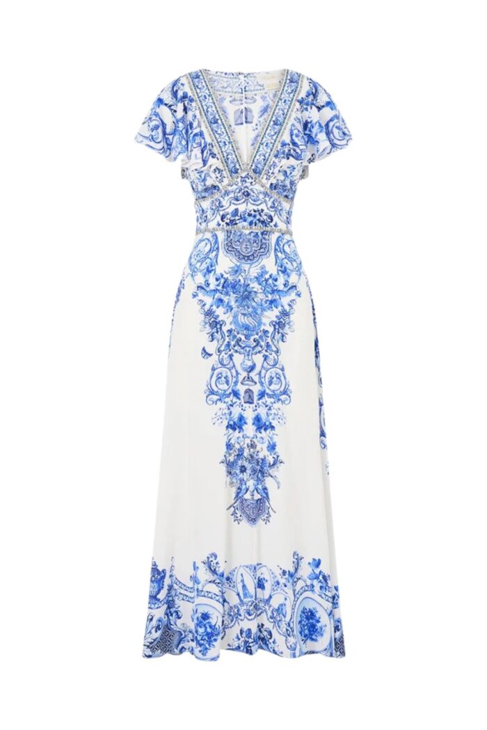 Camilla Waisted Midi Dress CERAMIC PANORAMIC ghost