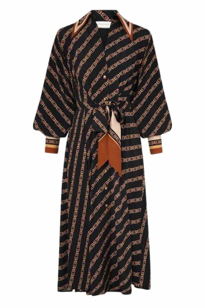Zimmermann Tuck Midi Shirt Dress Black Chain ghost