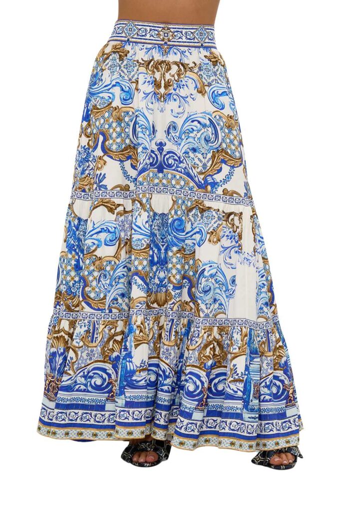 Camilla High Waisted Tiered Skirt Azul Adventures ghost