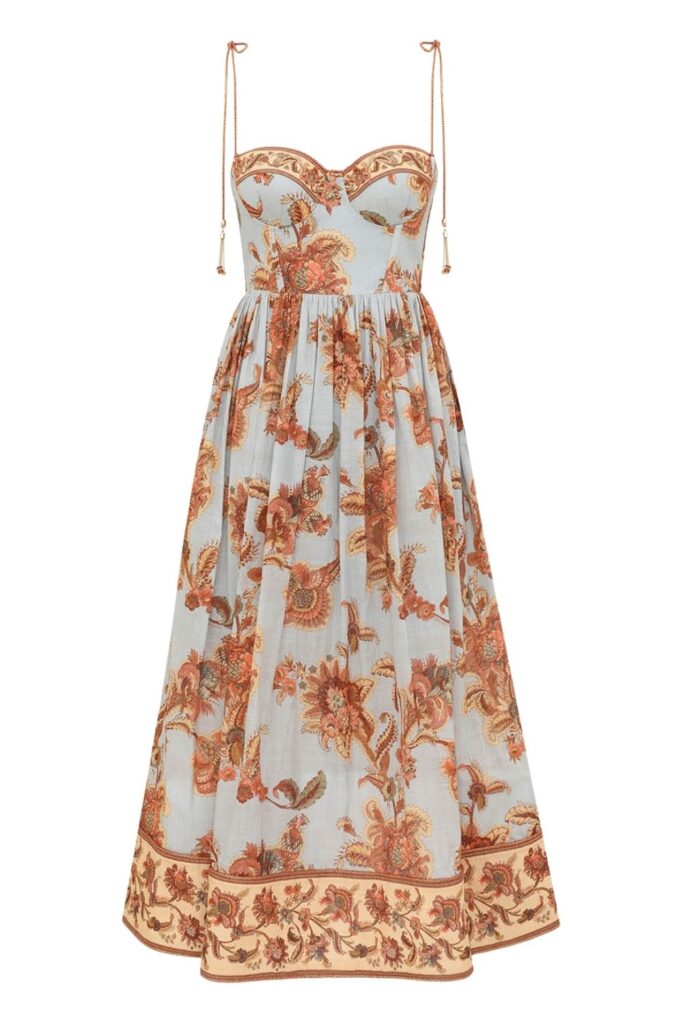 Zimmermann Aster Corset Midi Dress ghost