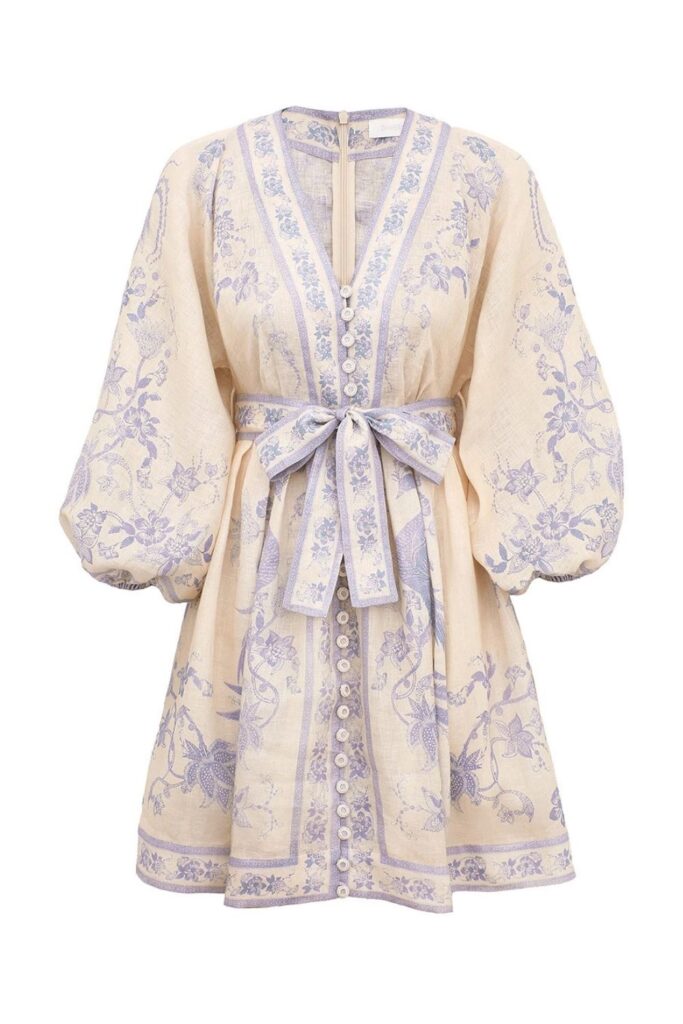 Zimmermann Indra Plunge Mini Dress ghost