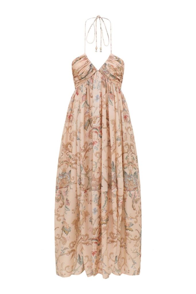 Zimmermann Roselight Halter Maxi Dress ghost