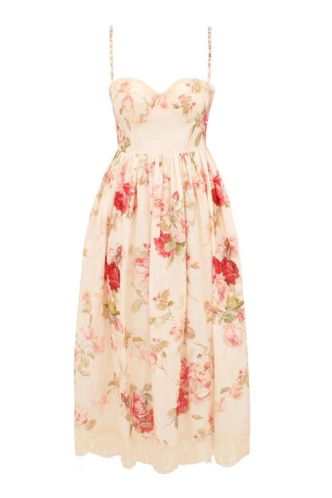 Zimmermann Roselight Picnic Midi Dress ghost