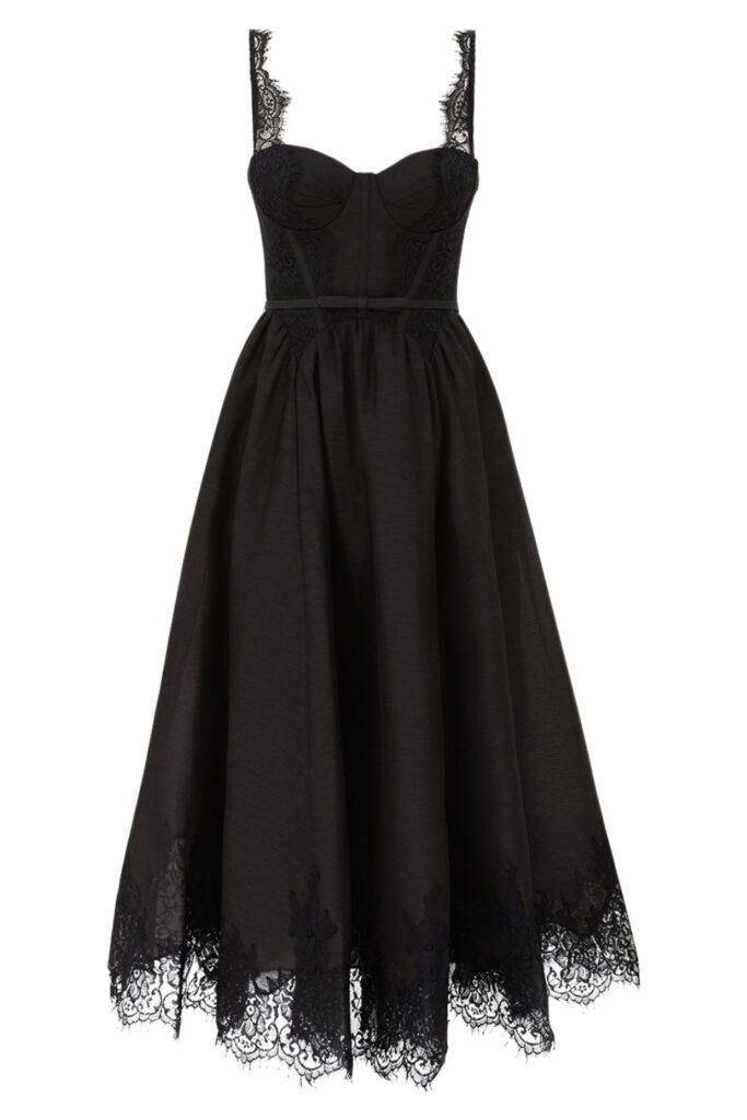 Zimmermann Valliant Lace Trim Midi Dress black ghost