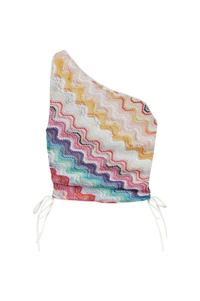Missoni Zig Zag one-shoulder crop top ghost