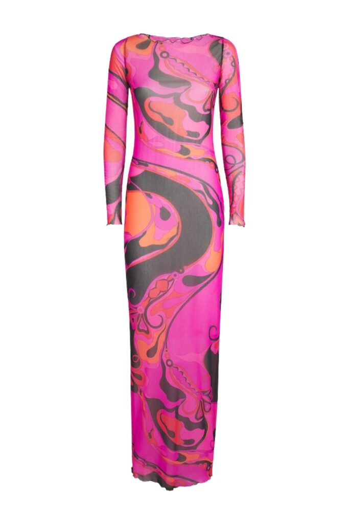 PUCCI Iride LS Less Long Dress Fuchsia Black ghost