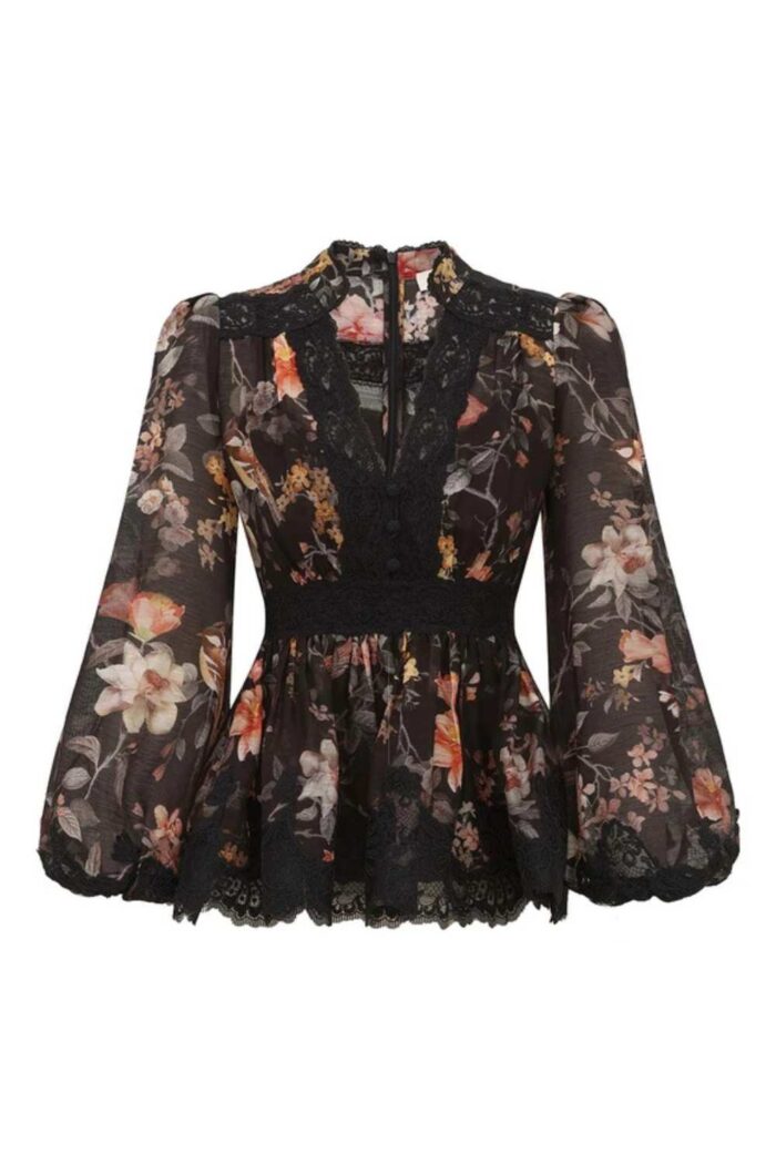 Zimmermann Carousel Lace Peplum Blouse ghost