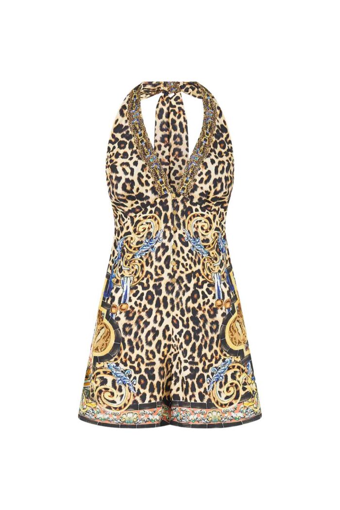 CAMILLA Button Front Halter Playsuit SEVILLIAN STYLE ghost