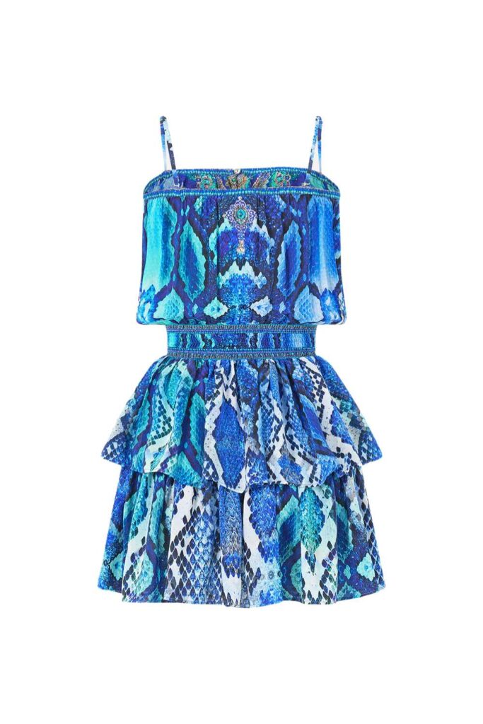 Camilla Shirred Waist Mini Dress SAPPHIRE SERPENT ghost