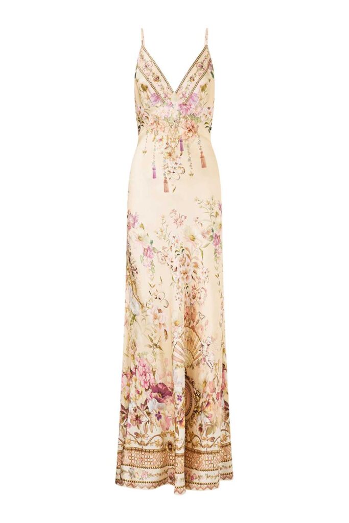CAMILLA Vneck Bias Slip Dress ADORED IN ARANJUEZ ghost