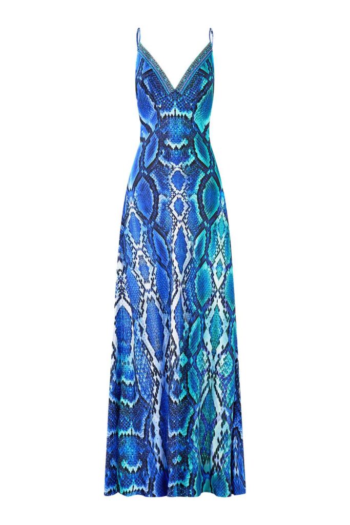 CAMILLA Vneck Bias Slip Dress SEPPHIRE SERPENT