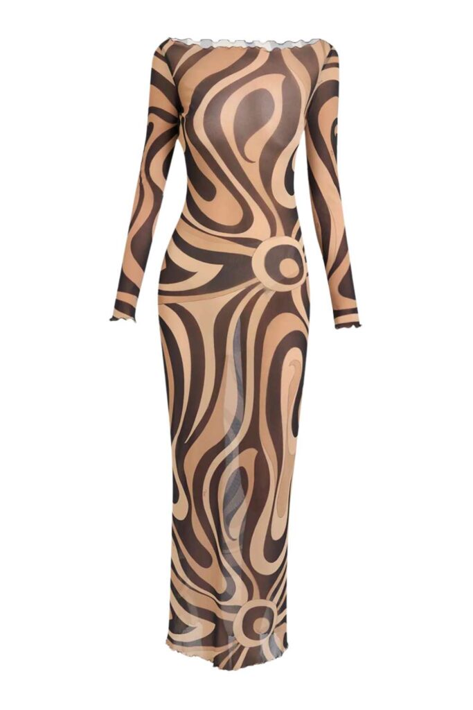 PUCCI LS Long Dress Beige Nero ghost