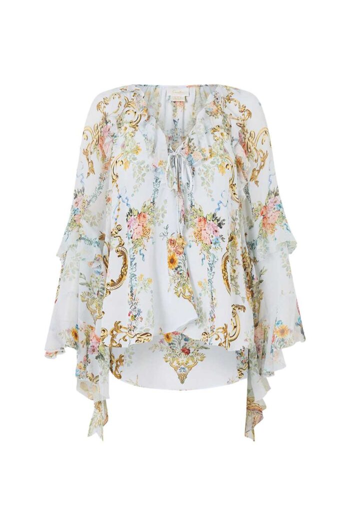 CAMILLA Lace Up V neck Blouse SEVILLE SWEETHEART ghost