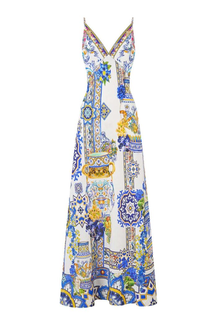CAMILLA V neck Bias Slip Dress MILLA IN SEVILLA ghost
