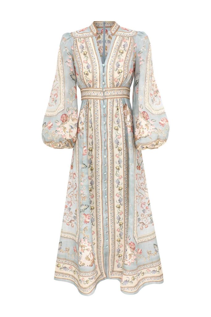 Zimmermann Roselight Plunge Midi Dress ghost