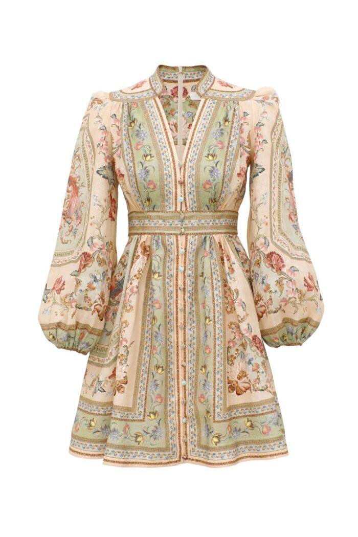 Zimmermann Roselight Plunge Mini Dress ghost