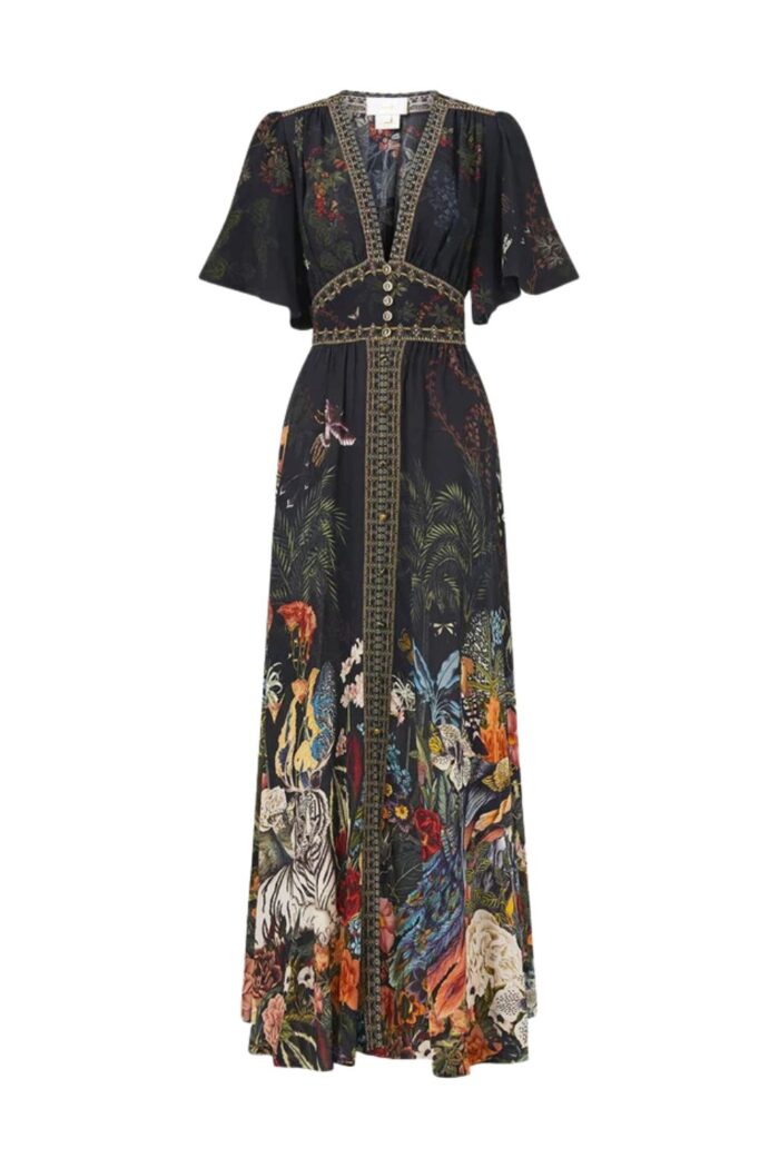 Camilla Shaped Waist Dress w Flutter Sleeves PALACE ZOOLOGY ghost