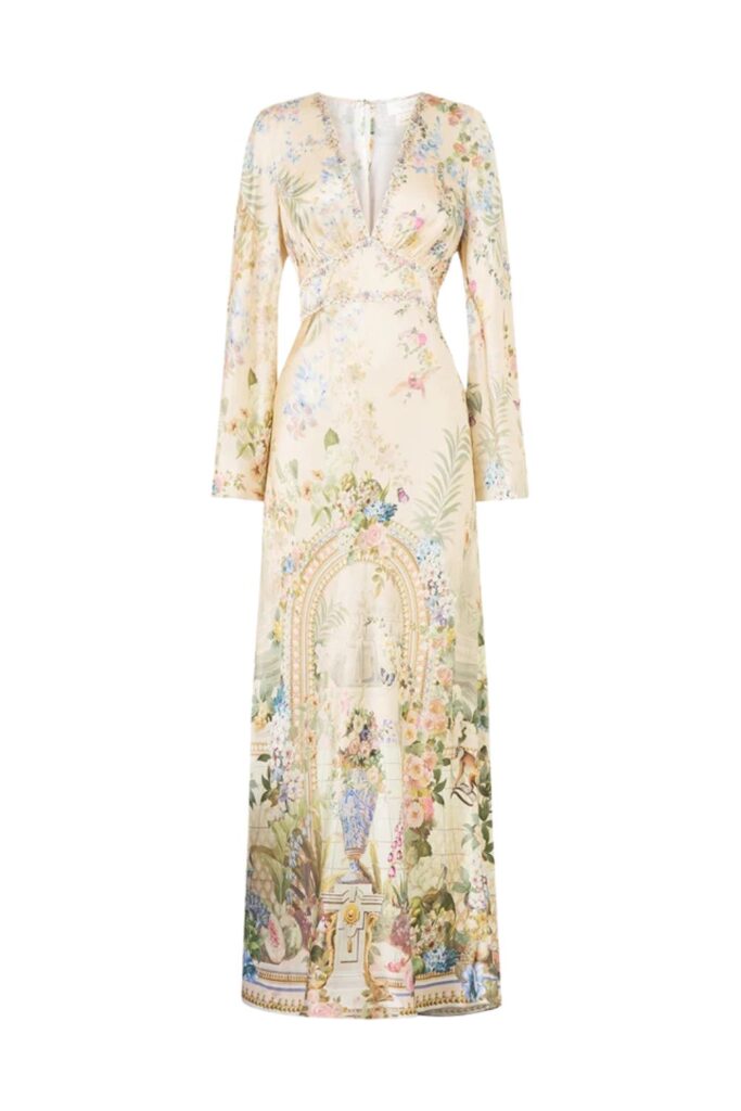 Camilla V neck Dress w Flared Sleeve MIDSUMMER MASTERPIECE ghost