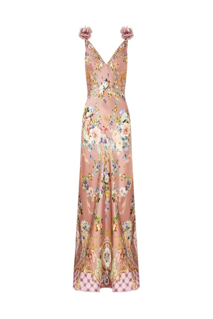 Camilla V neck Slip Dress CHAMBER OF BLOOMS ghost