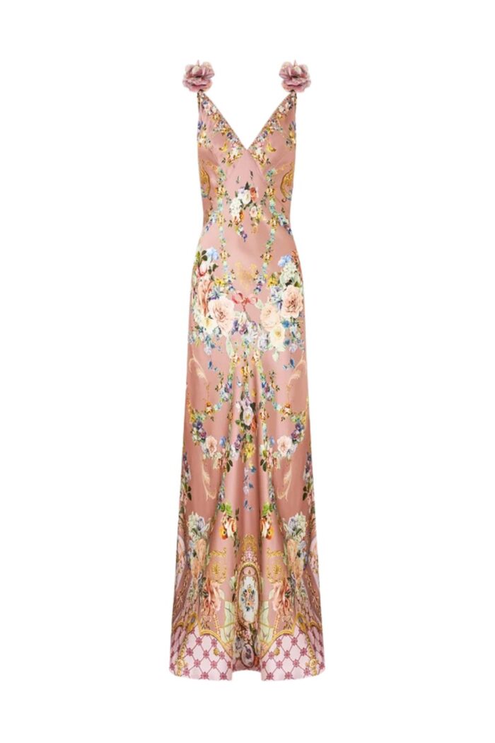 Camilla V neck Slip Dress CHAMBER OF BLOOMS ghost