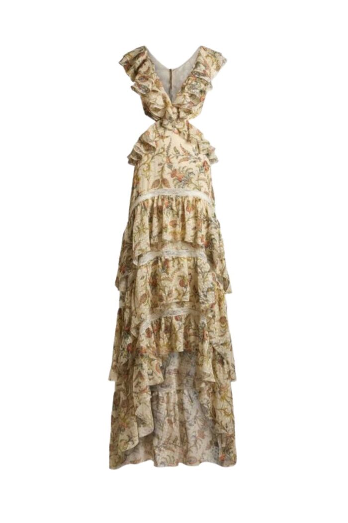 ETRO Long Dress in Silk Doted Swiss with Ruffles