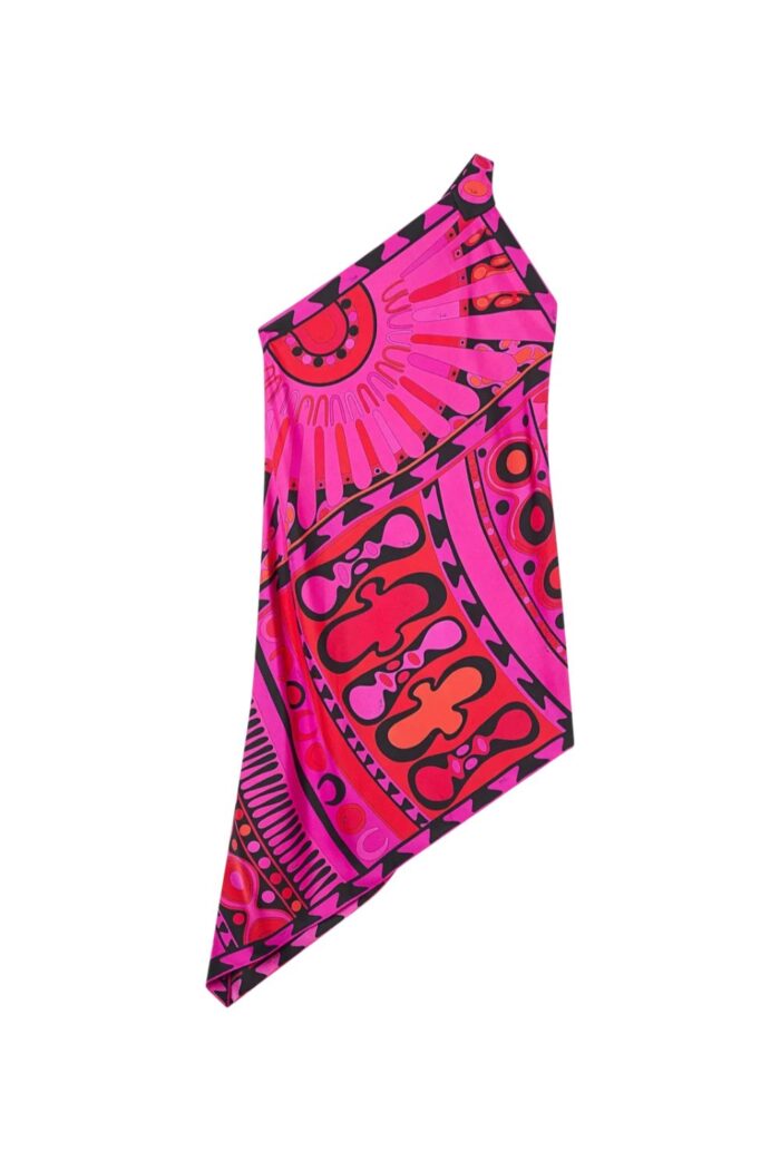 PUCCI Soleil Print One Shoulder Dress Fuchsia Black ghost