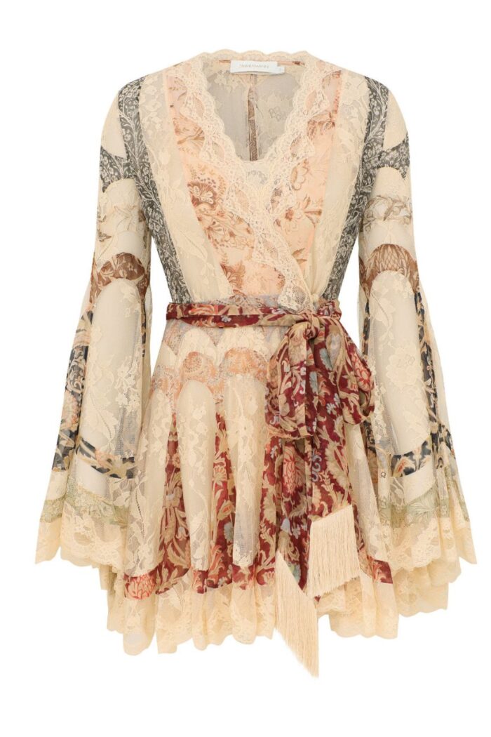 Zimmermann Valliant Panelled Wrap Mini Dress ghost